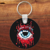 Porte-clés Oeil bleu goutte sang horreur art (Recto)