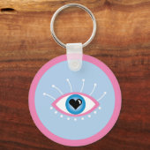 Porte-clés Oeil mal grec avec cils rose bleu (Verso)