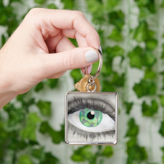 Porte-clés Oeil vert avec des silhouettes de danseur dans (main)