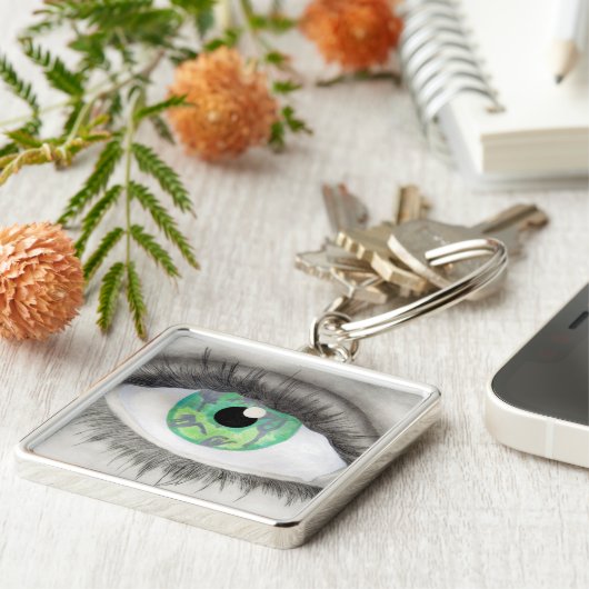 Porte-clés Oeil vert avec des silhouettes de danseur dans (Côté)