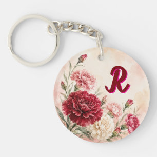 Porte-clés Œillet personnalisé de janvier, fleur de naissance