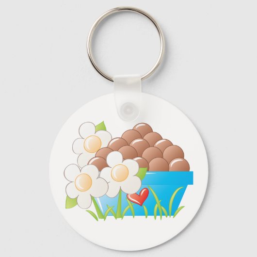 Porte-clés Oeufs en Bleu avec Fleurs et Coeur (Recto)