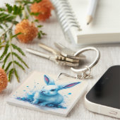 Porte-clés Oeuvre d'aquarelle de lapin bleu (Devant Droit)