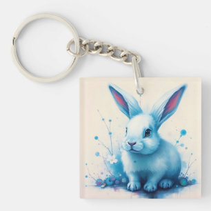 Porte-clés Oeuvre d'aquarelle de lapin bleu