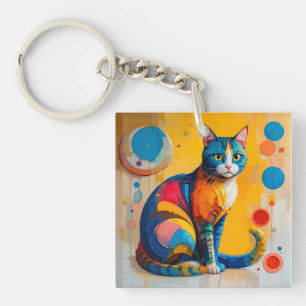 Porte-clés Œuvre d'art abstraite colorée de chat