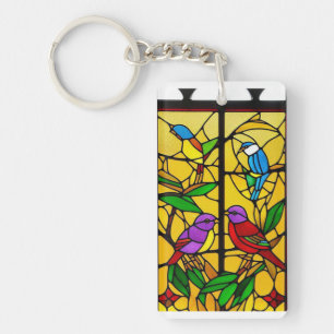 Porte-clés Œuvre d'art en verre coloré avec des oiseaux