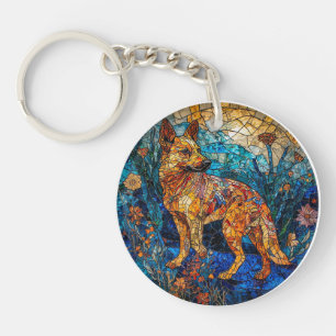 Porte-clés Œuvre d'art en verre coloré de chien Kai Ken