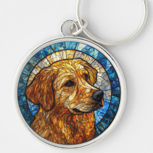 Porte-clés Œuvre d'art en verre coloré de Golden Retriever
