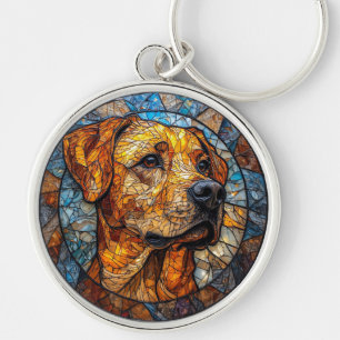 Porte-clés Œuvre d'art en verre coloré de Golden Retriever