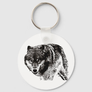 Porte-clés Oeuvre d'art noir et blanc Wild Wolf