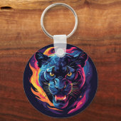 Porte-clés Œuvre d'art panthère agressive en couleurs néon (Recto)