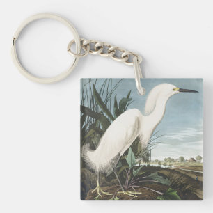 Porte-clés Œuvre d'art vintage d'oiseau Audubon Héron garde-b