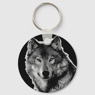 Porte-clés Oeuvre de Loup noir et blanc