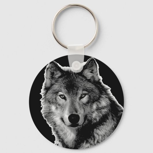 Porte-clés Oeuvre de Loup noir et blanc (Recto)