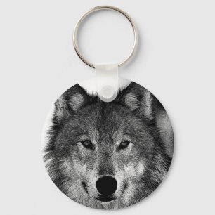 Porte-clés Oeuvre de Loup noir et blanc