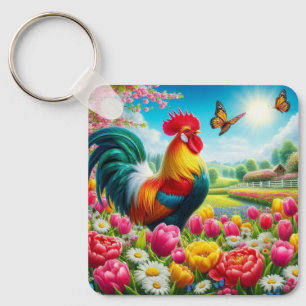 Porte-clés OEuvre florale/de printemps/de poulet