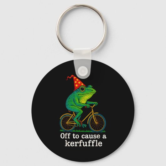 Porte-clés Off To Cause A Kerfuffle Funny Frog Wizard Bicycle (Recto)