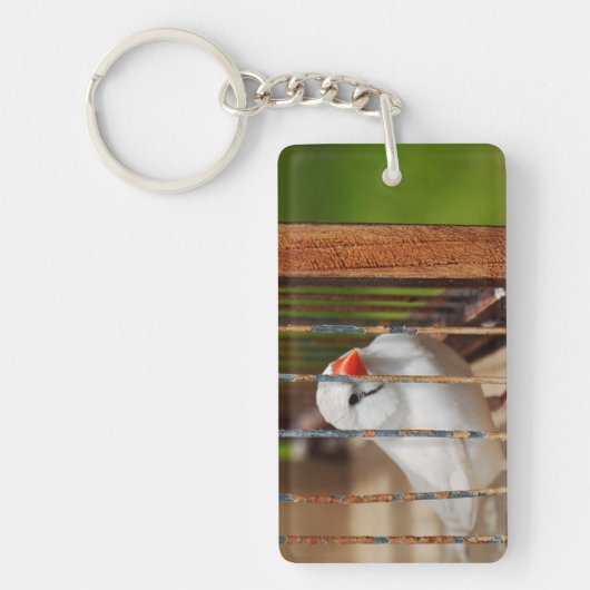 Porte-clés Oiseau blanc Zèbre Finch en cage (Devant)