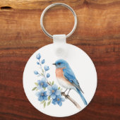 Porte-clés Oiseau bleu avec des fleurs bleues (Recto)