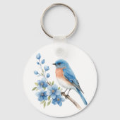 Porte-clés Oiseau bleu avec des fleurs bleues (Verso)
