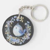 Porte-clés Oiseau bleu en couronne fleurie (Dos)