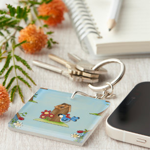 Porte-clés Oiseau Bleu Fantaisiste et Maison d'Oiseau Mignon