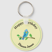 Porte-clés Oiseau Bleu Fantaisiste Rond (Recto)