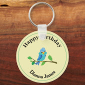Porte-clés Oiseau Bleu Fantaisiste Rond (Recto)