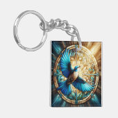 Porte-clés Oiseau bleu serein perché sur du verre tendu (Devant gauche)