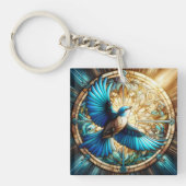 Porte-clés Oiseau bleu serein perché sur du verre tendu (Devant)