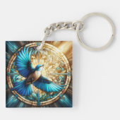 Porte-clés Oiseau bleu serein perché sur du verre tendu (Dos)