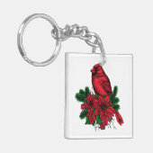 Porte-clés Oiseau cardinal, illustration de Noël (Devant gauche)