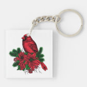 Porte-clés Oiseau cardinal, illustration de Noël (Dos)