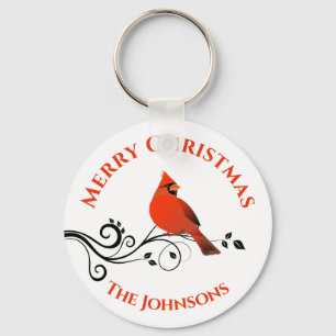 Porte-clés oiseau cardinal rouge de Noël