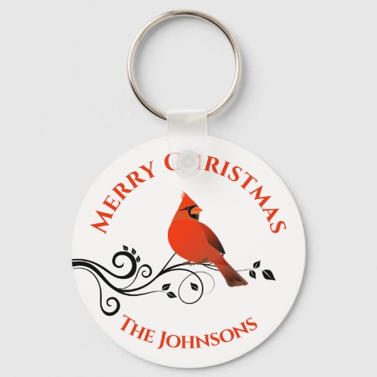 Porte-clés oiseau cardinal rouge de Noël (Recto)