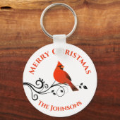 Porte-clés oiseau cardinal rouge de Noël (Recto)