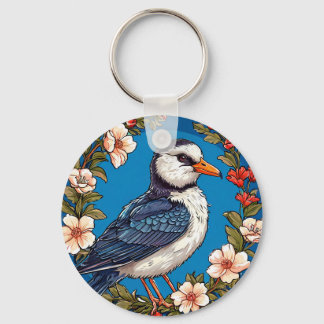 Porte-clés Oiseau coloré avec cadre floral