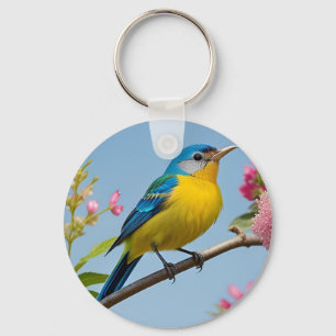 Porte-clés Oiseau Coloré sur Branche en Fleurs
