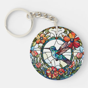 Porte-clés Oiseau de colibri Faux en verre tendu