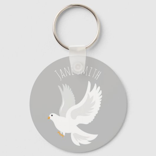 Porte-clés Oiseau de colombe blanche sur gris (Recto)