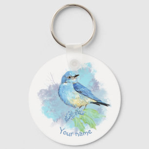 Porte-clés Oiseau de jardin bleu joli bleuisseau aquarelle Ar