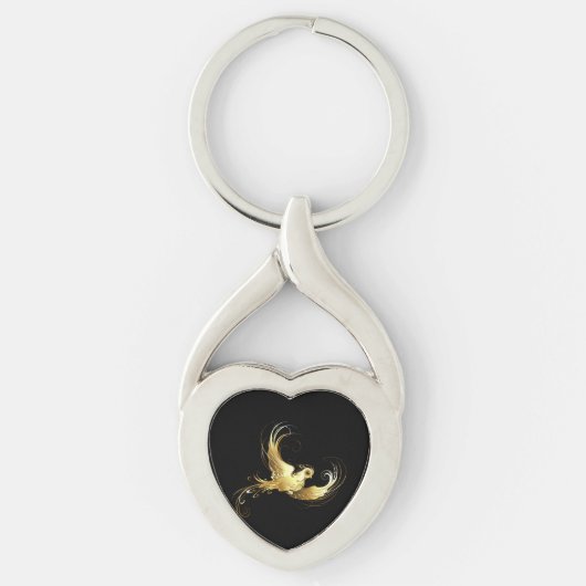 Porte-clés Oiseau doré sur fond noir (Devant)