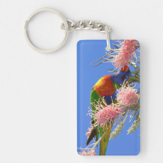 Porte-clés Oiseau Loriquet Arc-en-Ciel Coloré Mangeant du Nec
