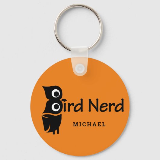 Porte-clés Oiseau Nerd et hibou Nom personnalisé Orange (Recto)