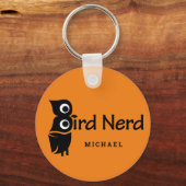 Porte-clés Oiseau Nerd et hibou Nom personnalisé Orange (Recto)
