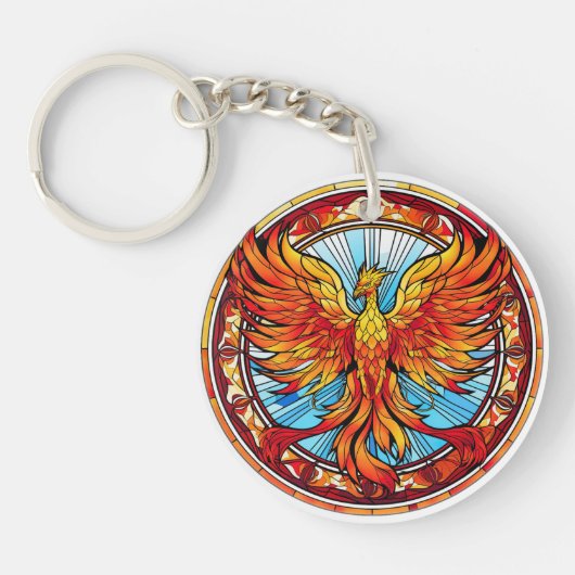 Porte-clés Oiseau Phoenix Bleu Orange Fiery (Devant)