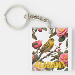 Porte-clés Oiseau Yellowhammer d'Alabama et Camélia découpé