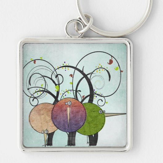 Porte-clés Oiseaux abstraits et porte - clé d'arbres (Devant)