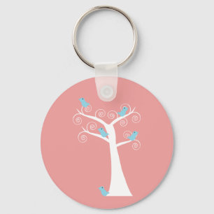 Porte-clés Oiseaux bleus arbre de la nature fantaisiste fond