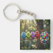 Porte-clés Oiseaux colorés et duveteux (Devant)